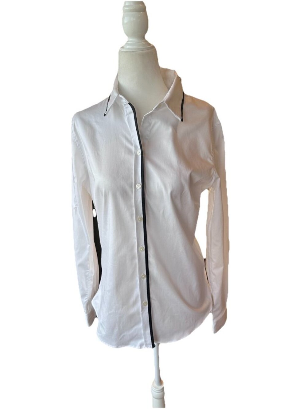 Banana Republic Button Up Shirt Womens 8 White Tailored Black Trim NWOT